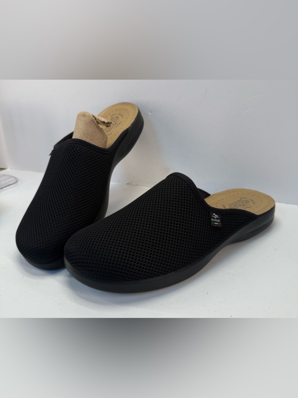 FlyFlot Men's Black perforated Slip-On Comfort Clogs slippers size 12